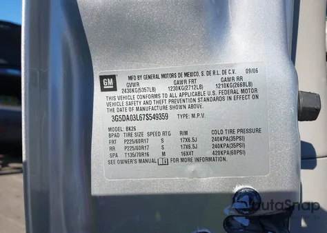 2007 Buick Rendezvous Cx z USA, uszkodzony, nr VIN 3G5DA03L67S549359